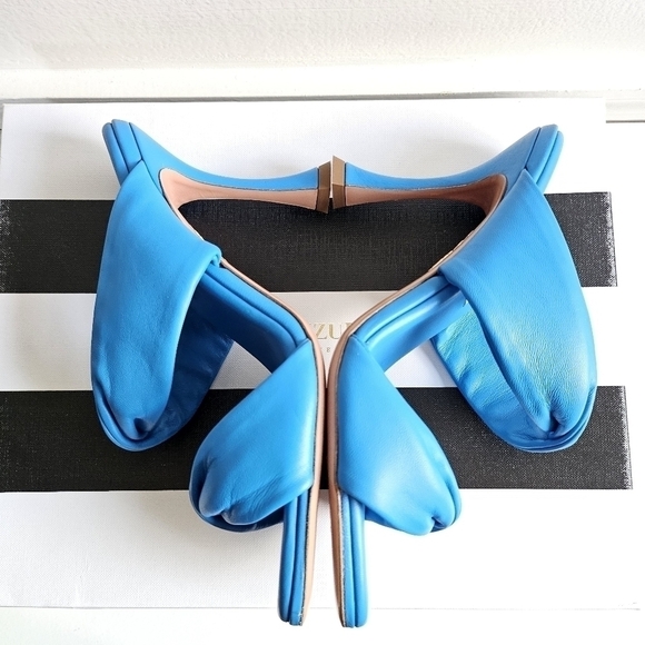 New Aquazzura Twist Leather 95mm Slip On Turquoise Mule Sandals 7.5 US - Picture 12 of 16